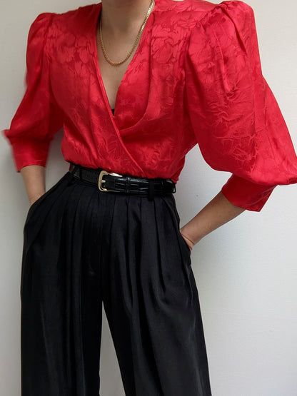 Beautiful Vintage Crimson Silk Blouse