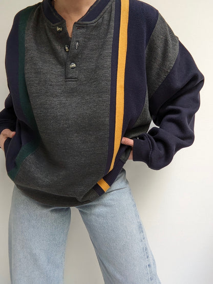 Vintage Striped Henley Sweatshirt