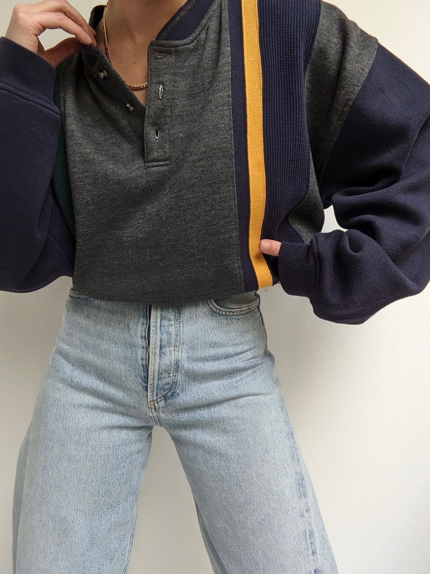 Vintage Striped Henley Sweatshirt