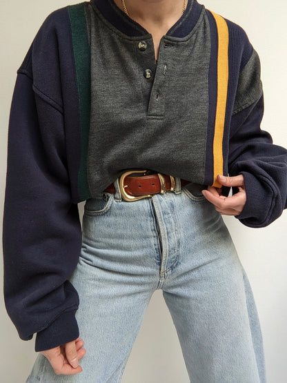 Vintage Striped Henley Sweatshirt