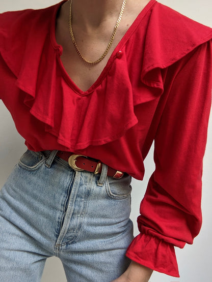 Vintage Poppy Ruffled Blouse