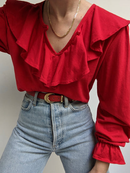 Vintage Poppy Ruffled Blouse