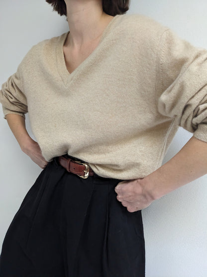 Sand Cashmere V-Neck Sweater