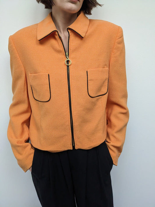 Fun Vintage Cropped Wool Zip Blazer