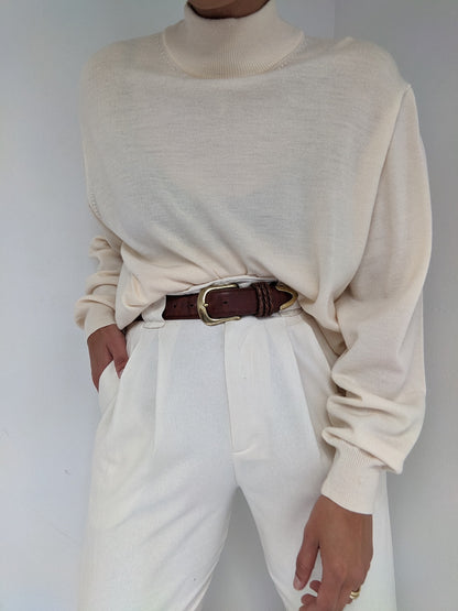 Classic Vintage Cream Wool Mock Neck