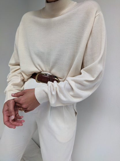 Classic Vintage Cream Wool Mock Neck