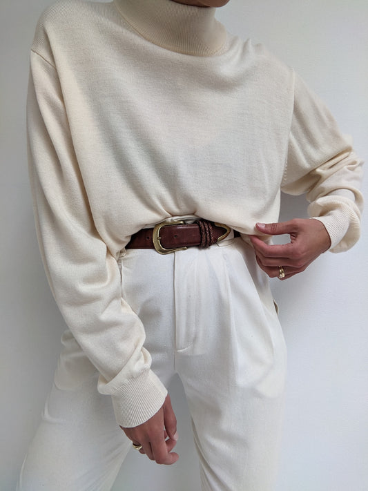 Classic Vintage Cream Wool Mock Neck