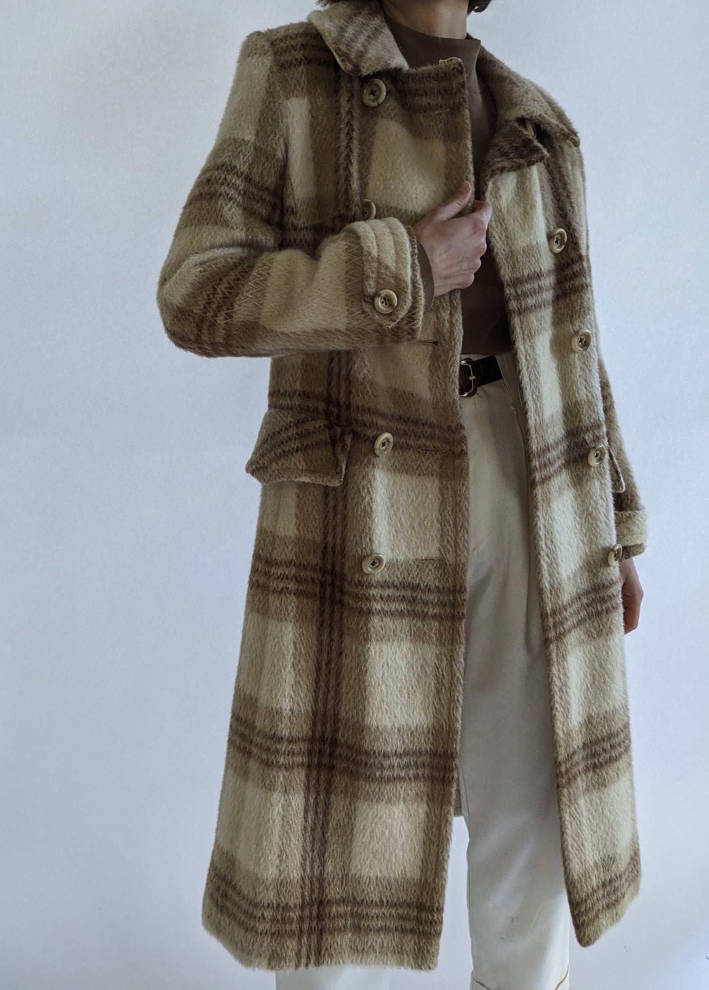 Vintage Pure Mohair Plaid Long Coat