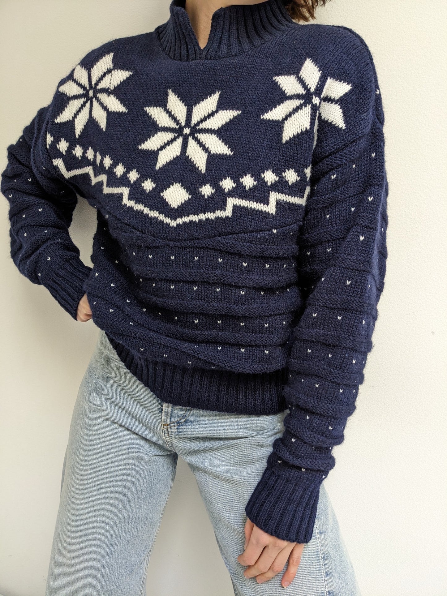 Vintage Snowflake Patterned Wool Sweater