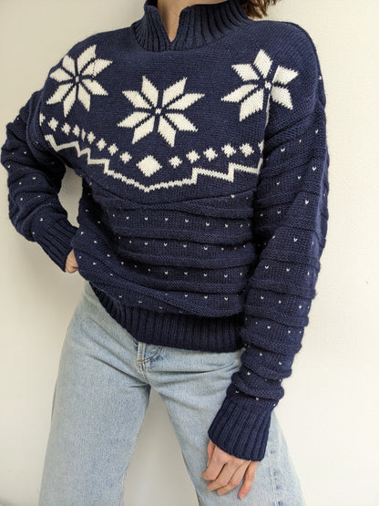 Vintage Snowflake Patterned Wool Sweater