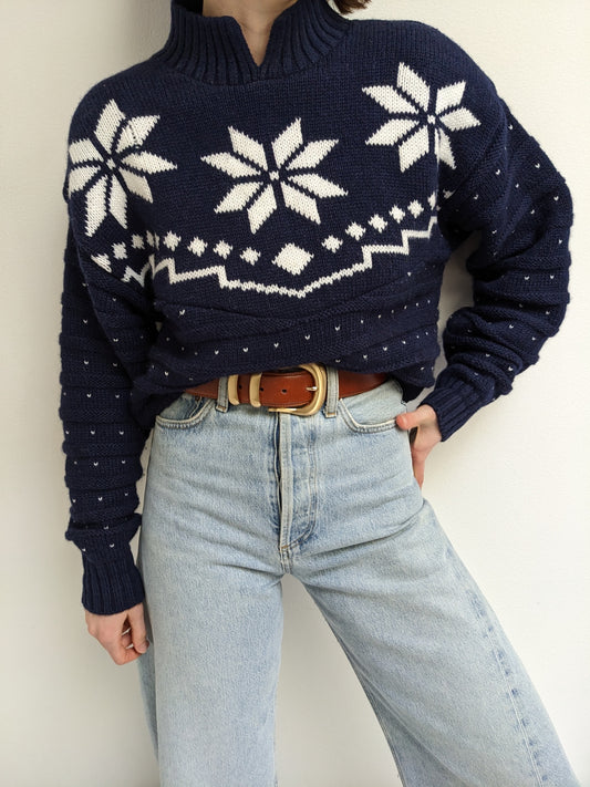 Vintage Snowflake Patterned Wool Sweater