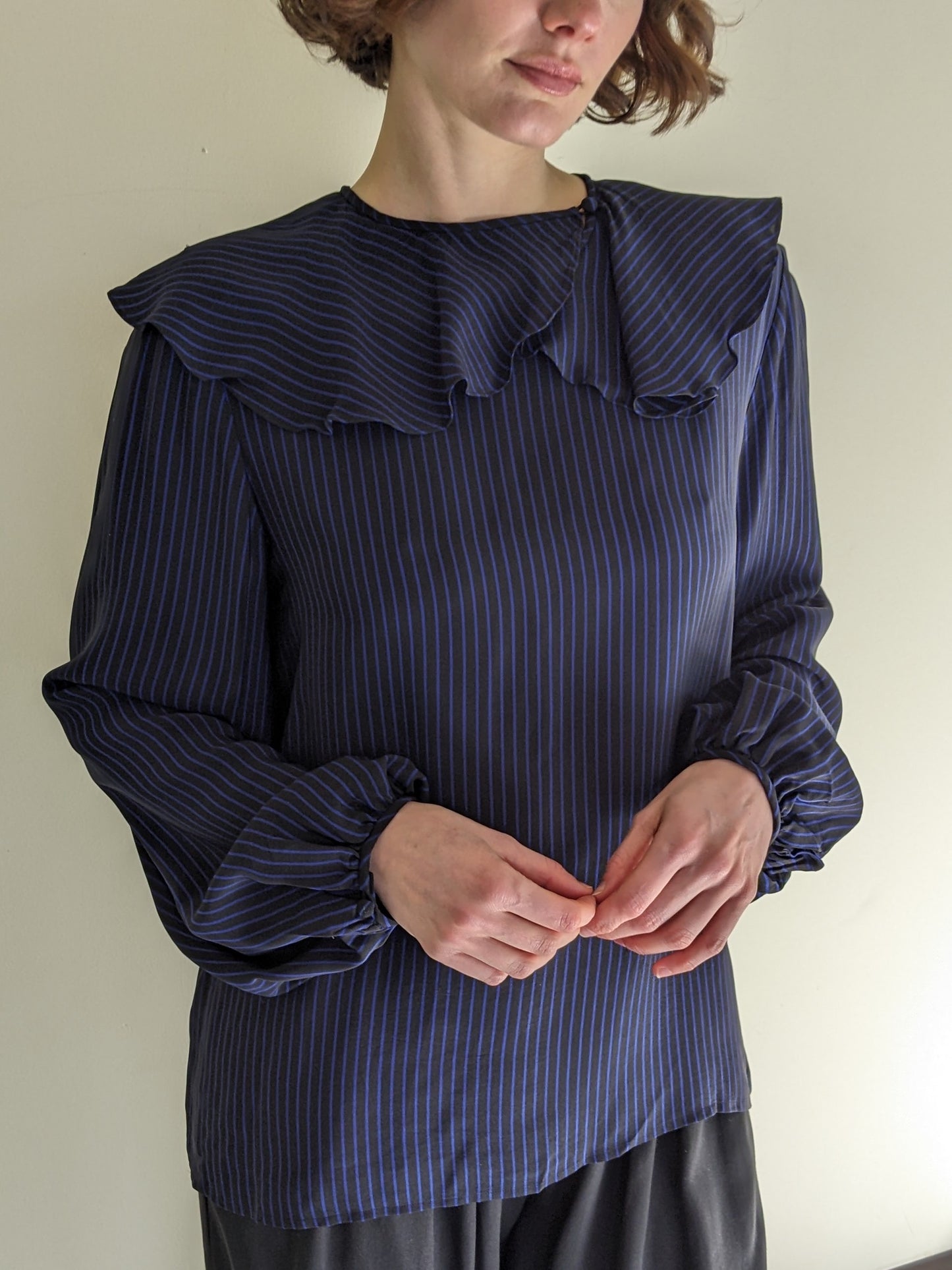 Vintage Christian Dior Striped Silk Ruffle Blouse