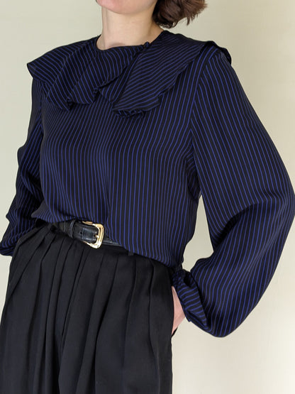 Vintage Christian Dior Striped Silk Ruffle Blouse