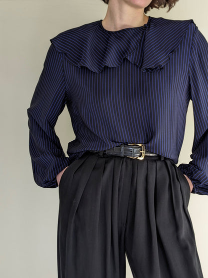 Vintage Christian Dior Striped Silk Ruffle Blouse