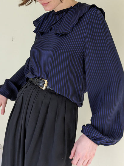 Vintage Christian Dior Striped Silk Ruffle Blouse