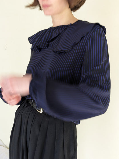 Vintage Christian Dior Striped Silk Ruffle Blouse