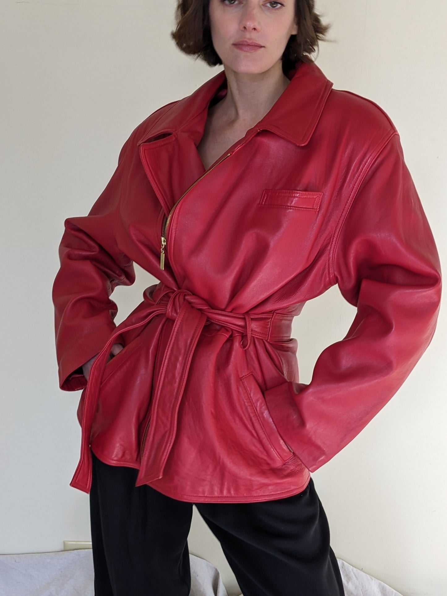 Absolute Favorite Cherry Red Belted Lambskin Jacket