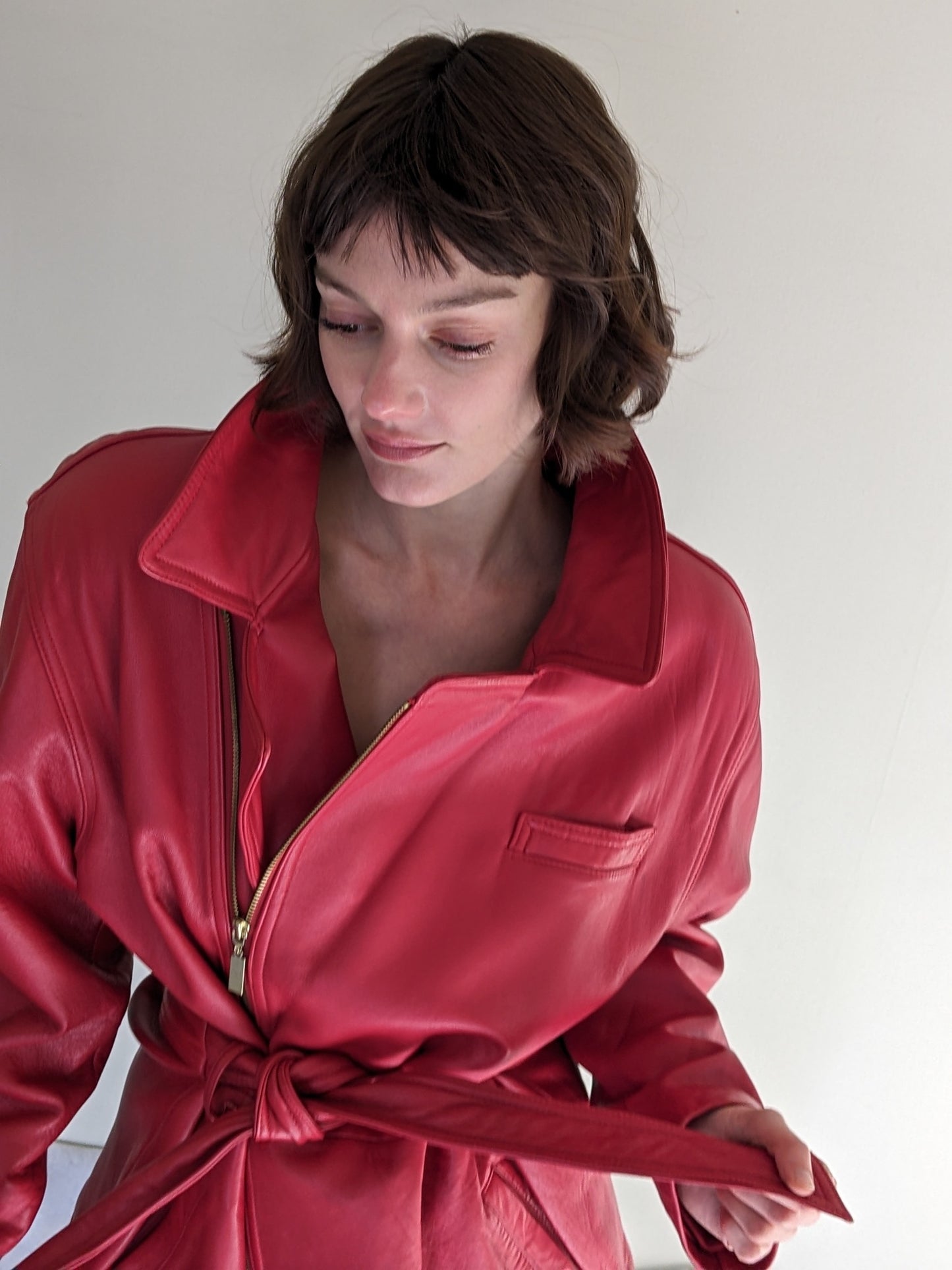 Absolute Favorite Cherry Red Belted Lambskin Jacket