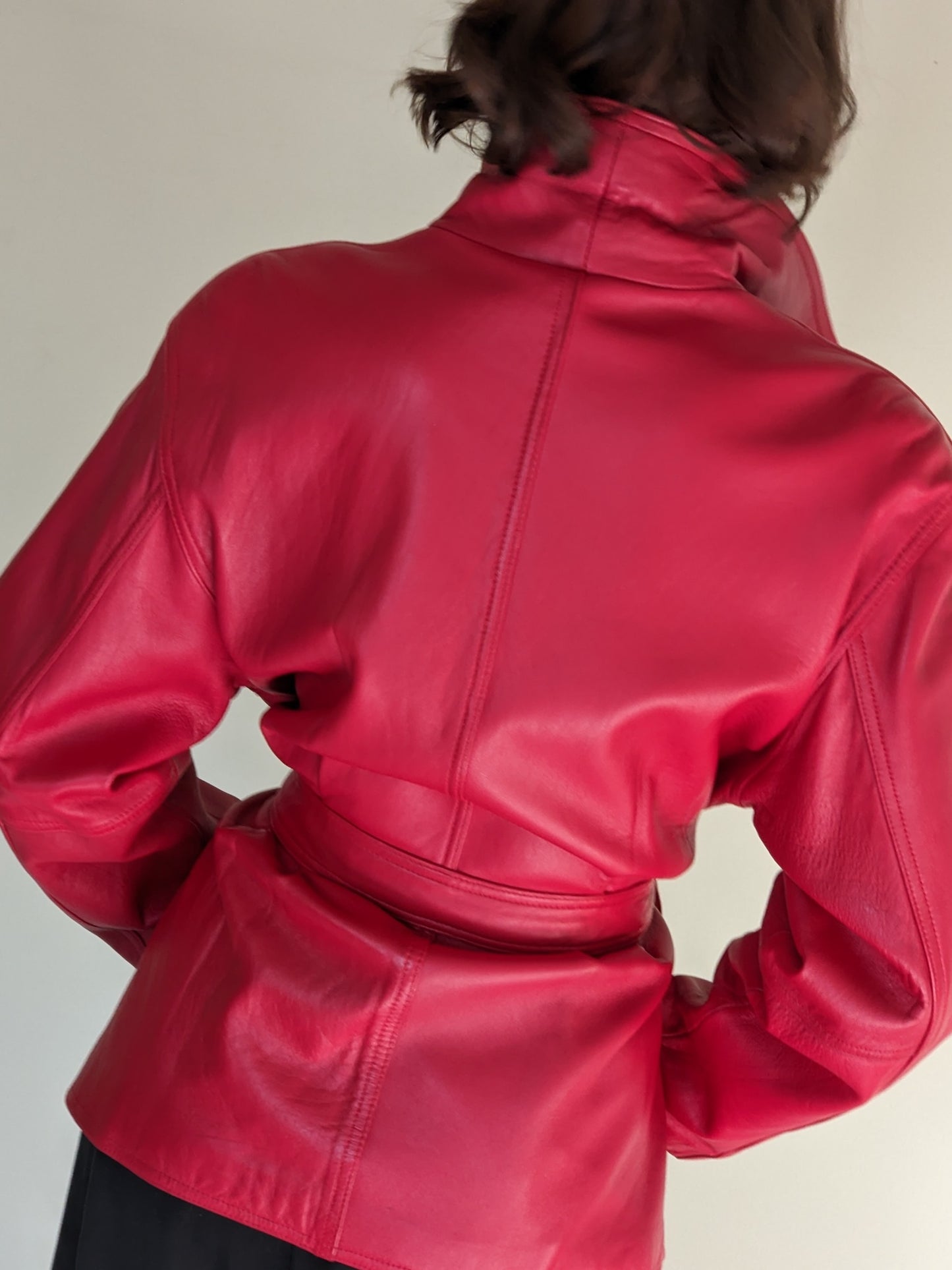 Absolute Favorite Cherry Red Belted Lambskin Jacket