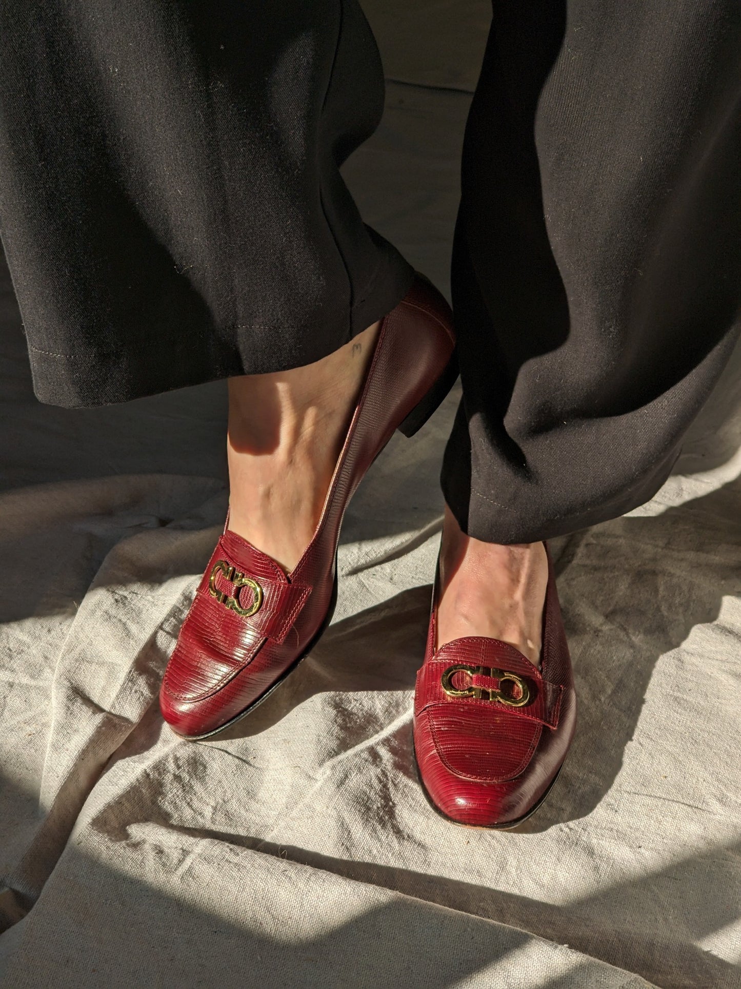 Vintage Salvatore Ferragamo Oxblood Embossed Loafers