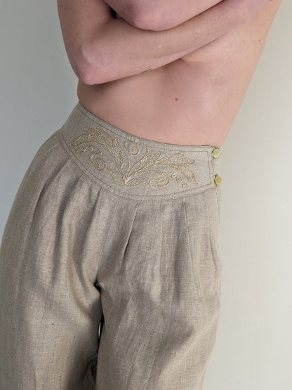 Beautiful Embellished Oat Linen Pants