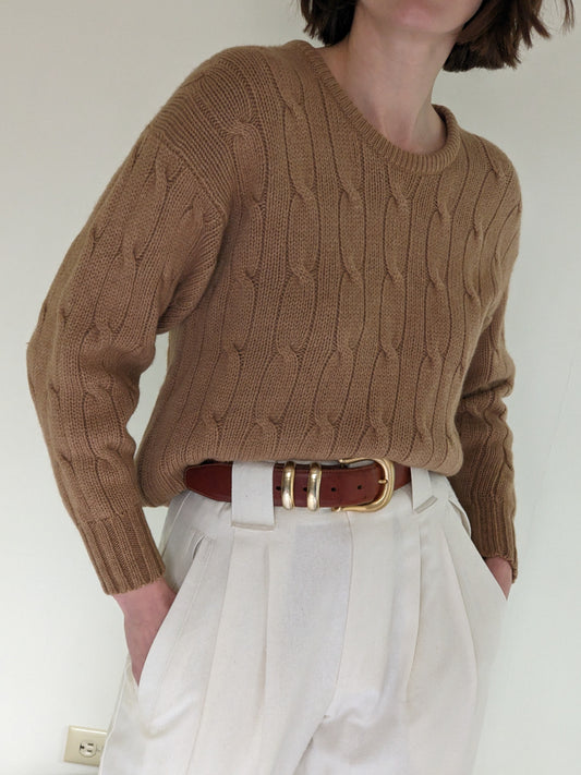 Vintage Cable Knit Camel Hair Sweater