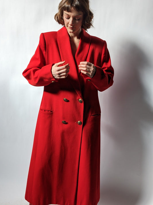 Vintage Cherry Red Wool Double Breasted Coat