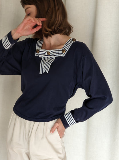 Beautiful Vintage Navy & Ivory Trimmed Cardigan Set