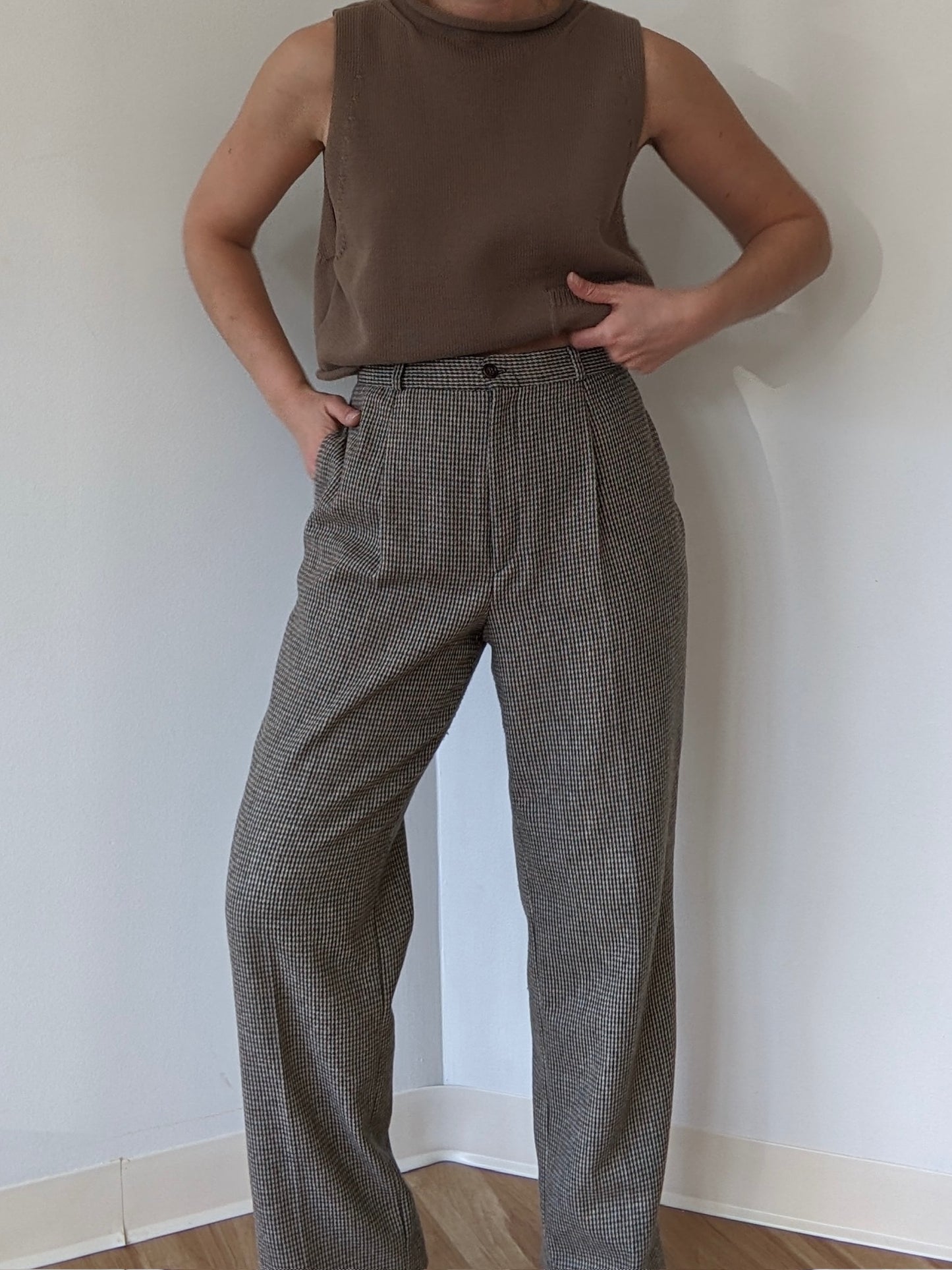 Vintage Olive Woven Wool Trousers