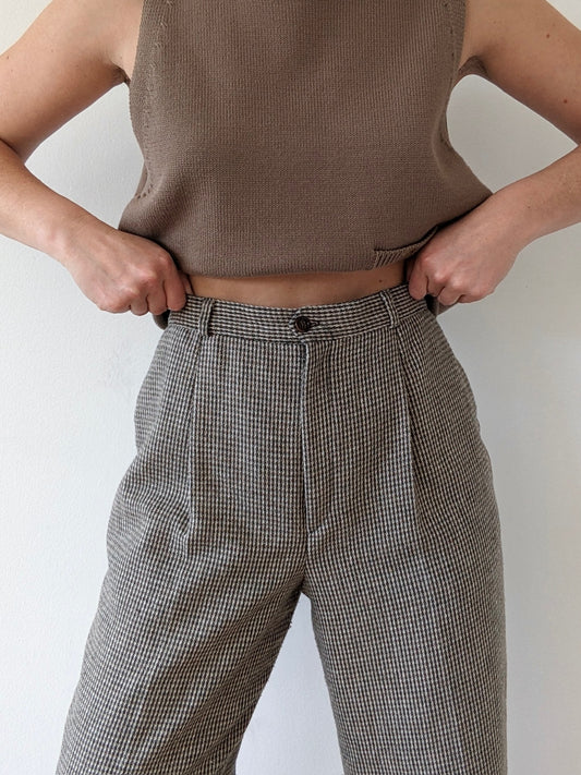 Vintage Olive Woven Wool Trousers