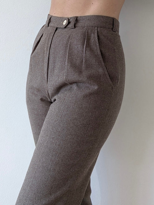 Vintage Mushroom Merino Wool Trousers