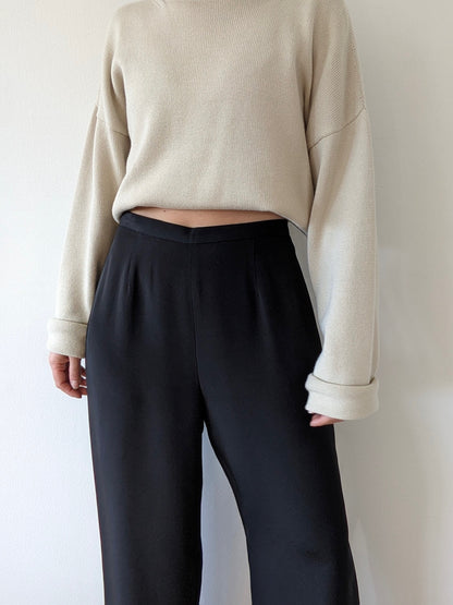 Vintage Ink Black Satin Wide-Leg Pants