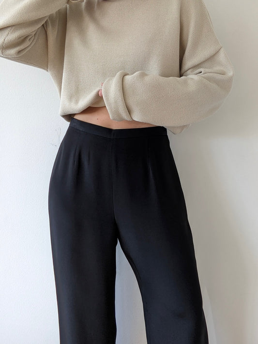 Vintage Ink Black Satin Wide-Leg Pants