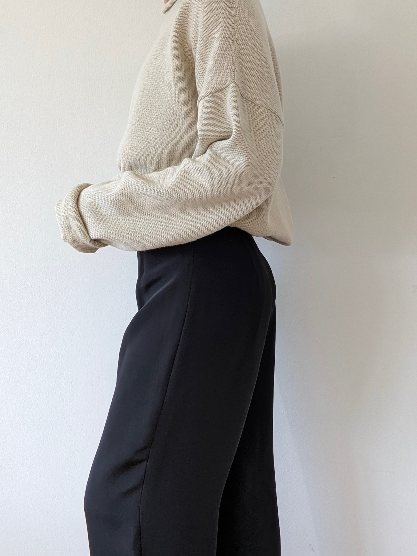 Vintage Ink Black Satin Wide-Leg Pants