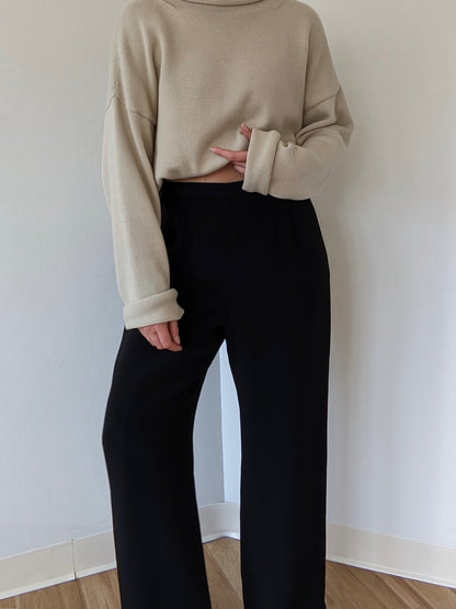 Vintage Ink Black Satin Wide-Leg Pants