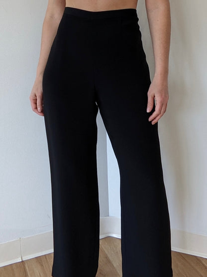 Vintage Ink Black Satin Wide-Leg Pants