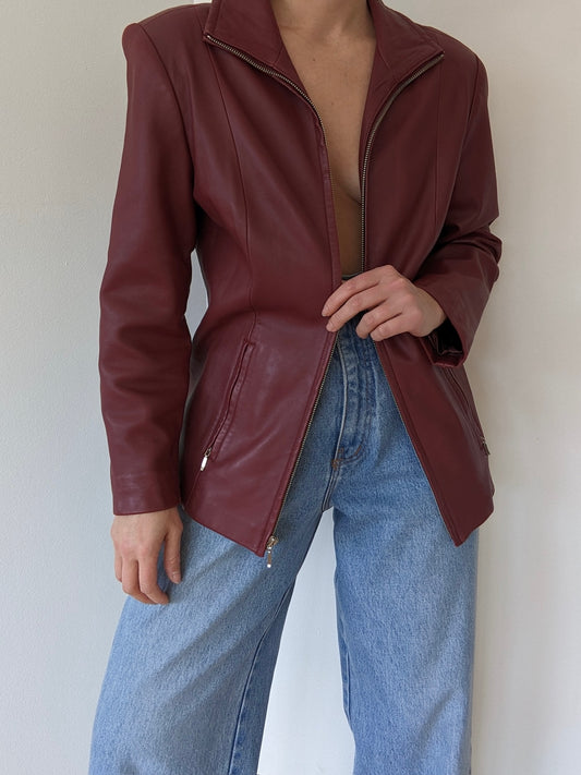 Vintage Wine Lambskin Leather Jacket