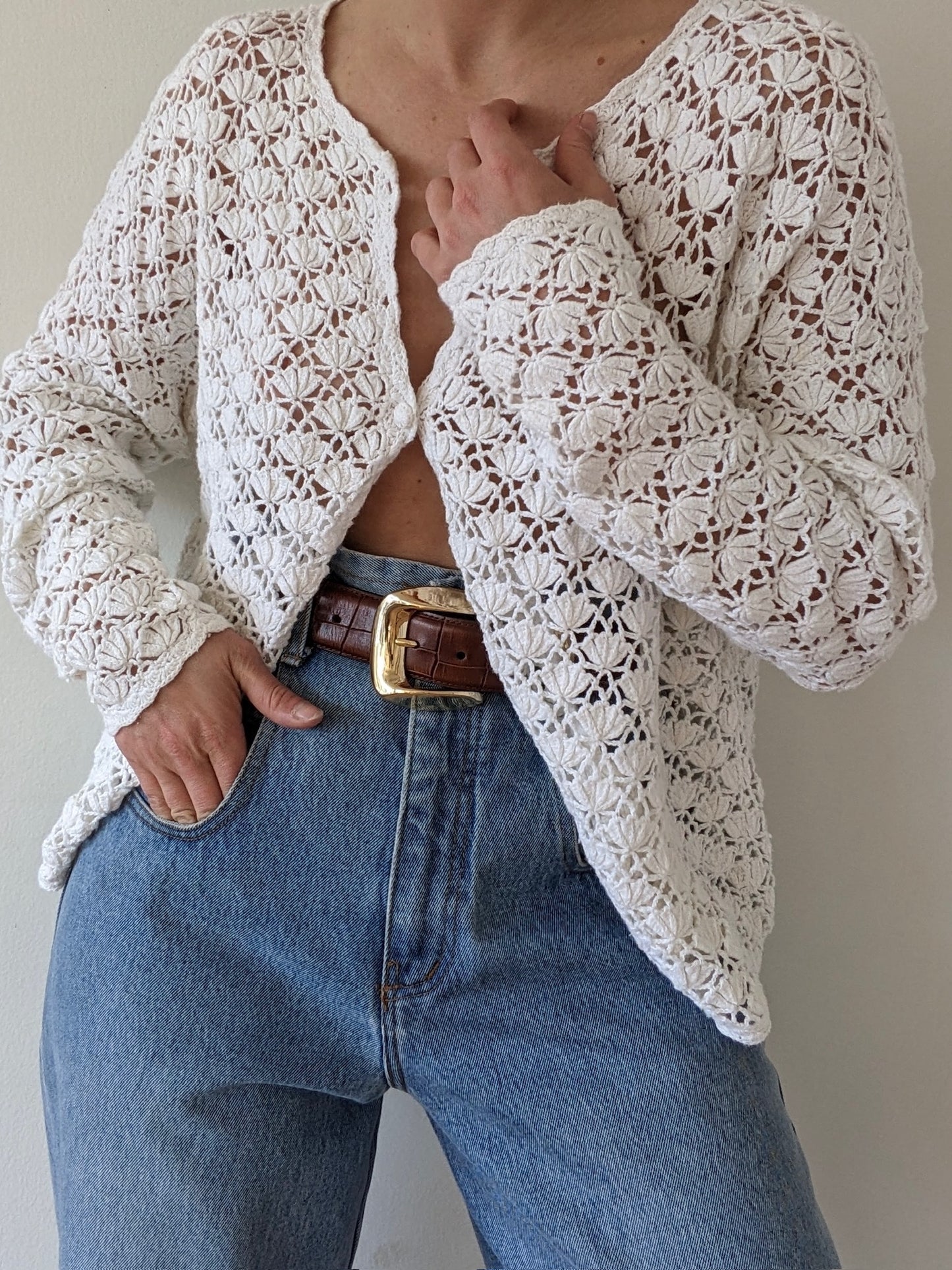 Vintage Ivory Crocheted Cardigan