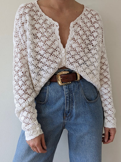 Vintage Ivory Crocheted Cardigan
