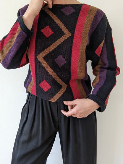 Vintage Geometric Knitted Linen Sweater