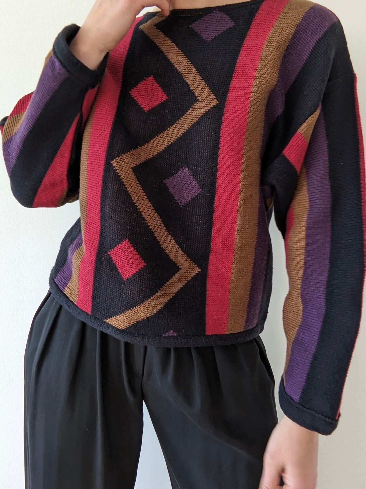 Vintage Geometric Knitted Linen Sweater