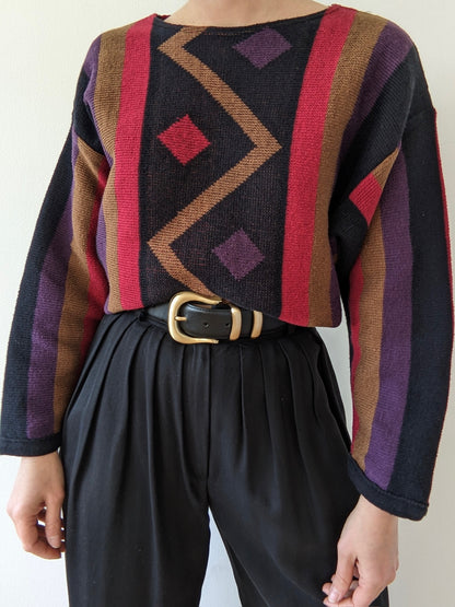 Vintage Geometric Knitted Linen Sweater