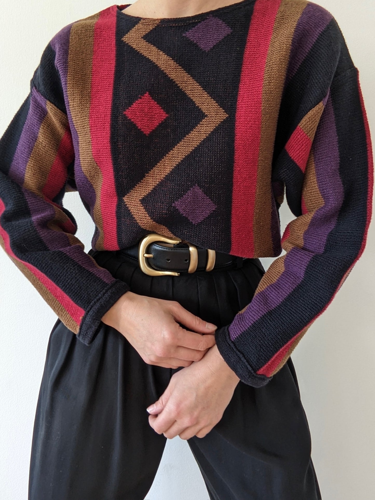 Vintage Geometric Knitted Linen Sweater