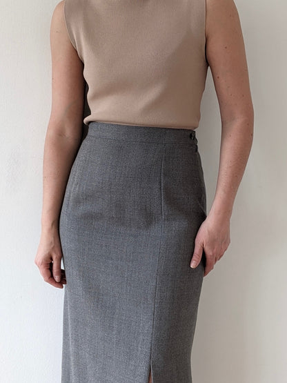 Vintage Slate Wool Pencil Skirt