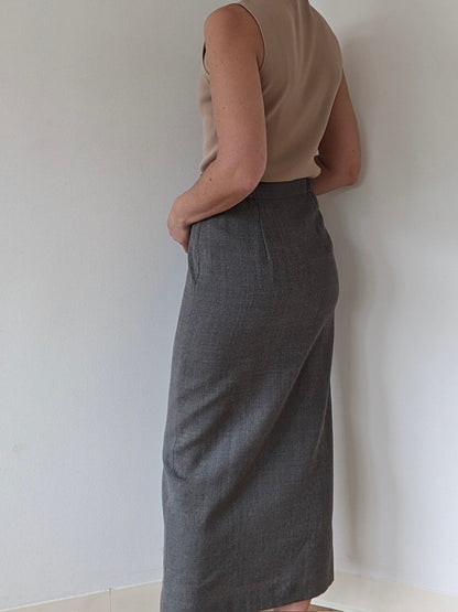 Vintage Slate Wool Pencil Skirt