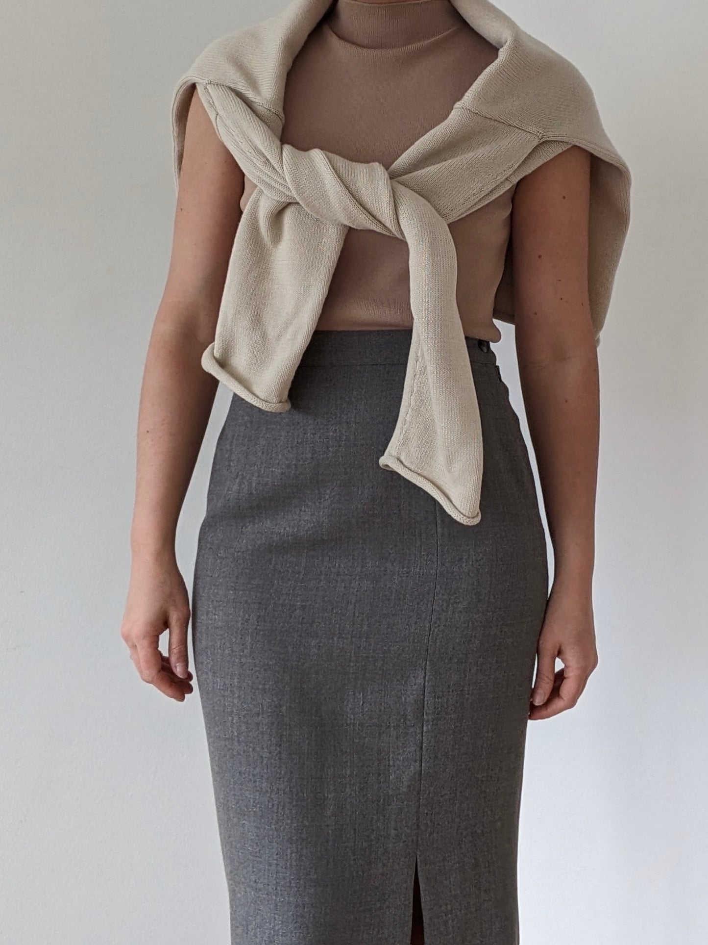 Vintage Slate Wool Pencil Skirt