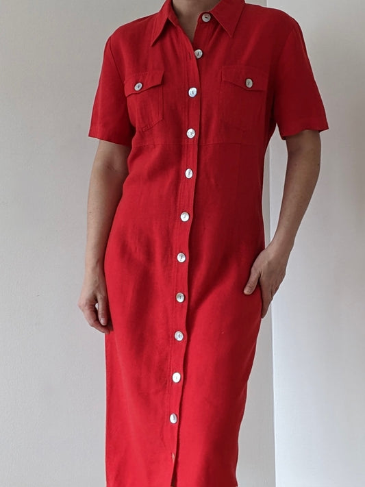 Vintage Poppy Linen Market Dress