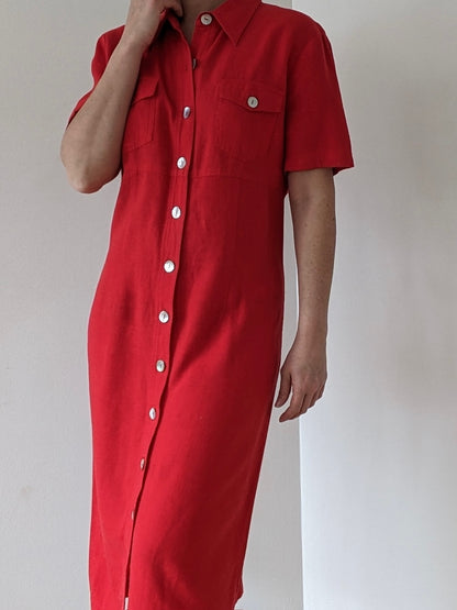 Vintage Poppy Linen Market Dress
