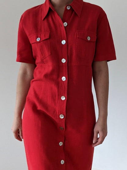 Vintage Poppy Linen Market Dress