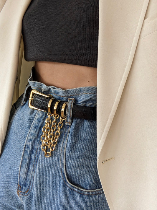 Rare Vintage Embossed Leather & Chain Belt